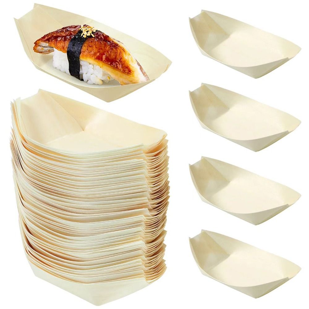 Food In Japanese Snacks - 50PCS Multi-size Disposable Wooden Boat-shaped Plate